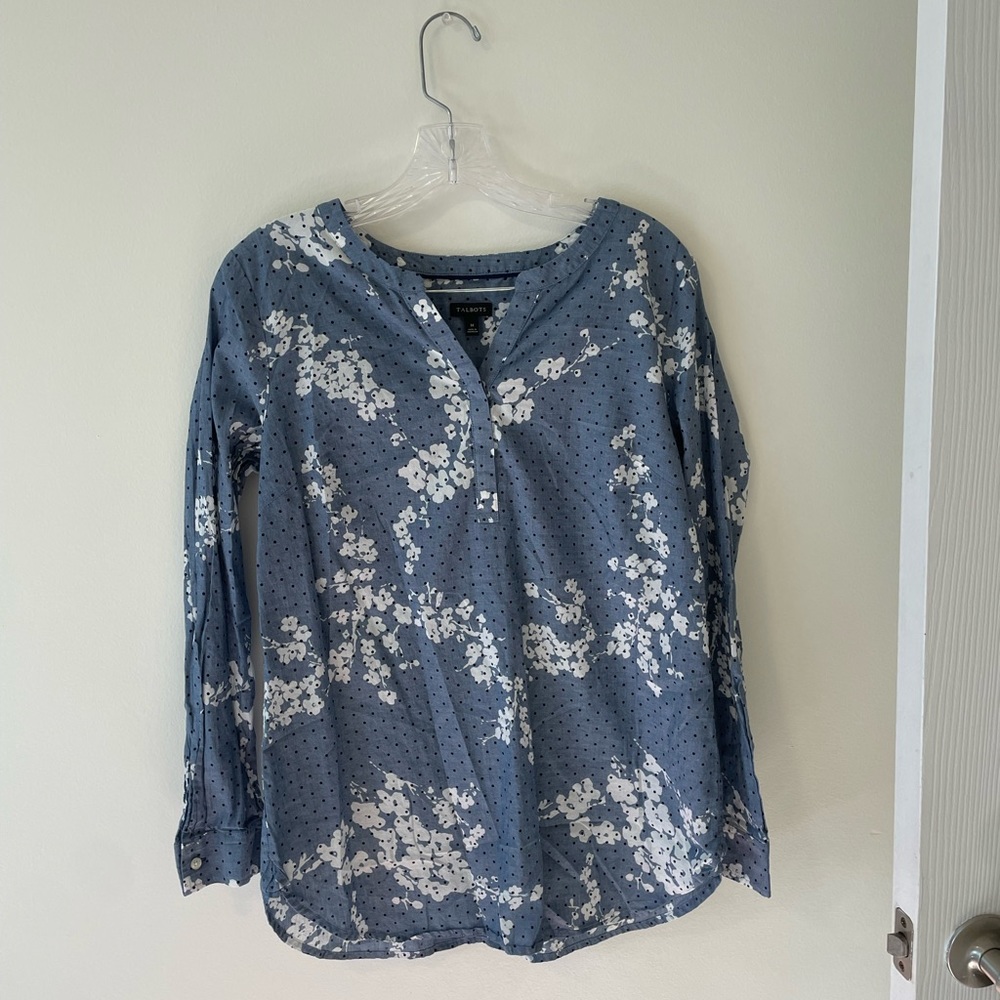 Talbots Floral Polka Dot Long Sleeve Top